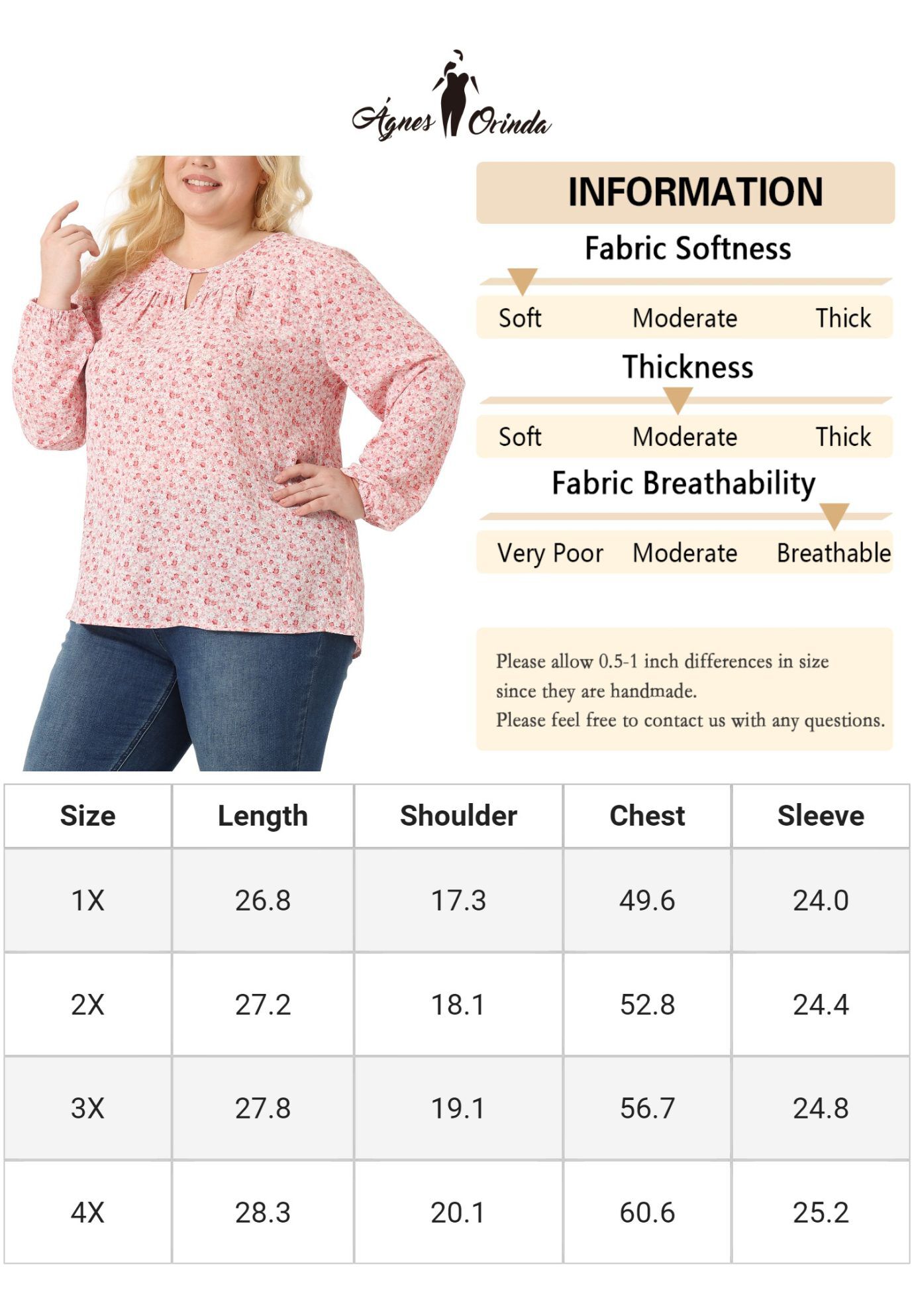 Chiffon Long Sleeve Keyhole Blouse Floral Top, Pink / Pink, alternate image number 4