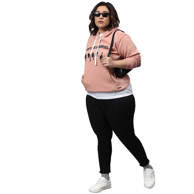 Peach Bird Motif Sweatshirt, , alternate image number null
