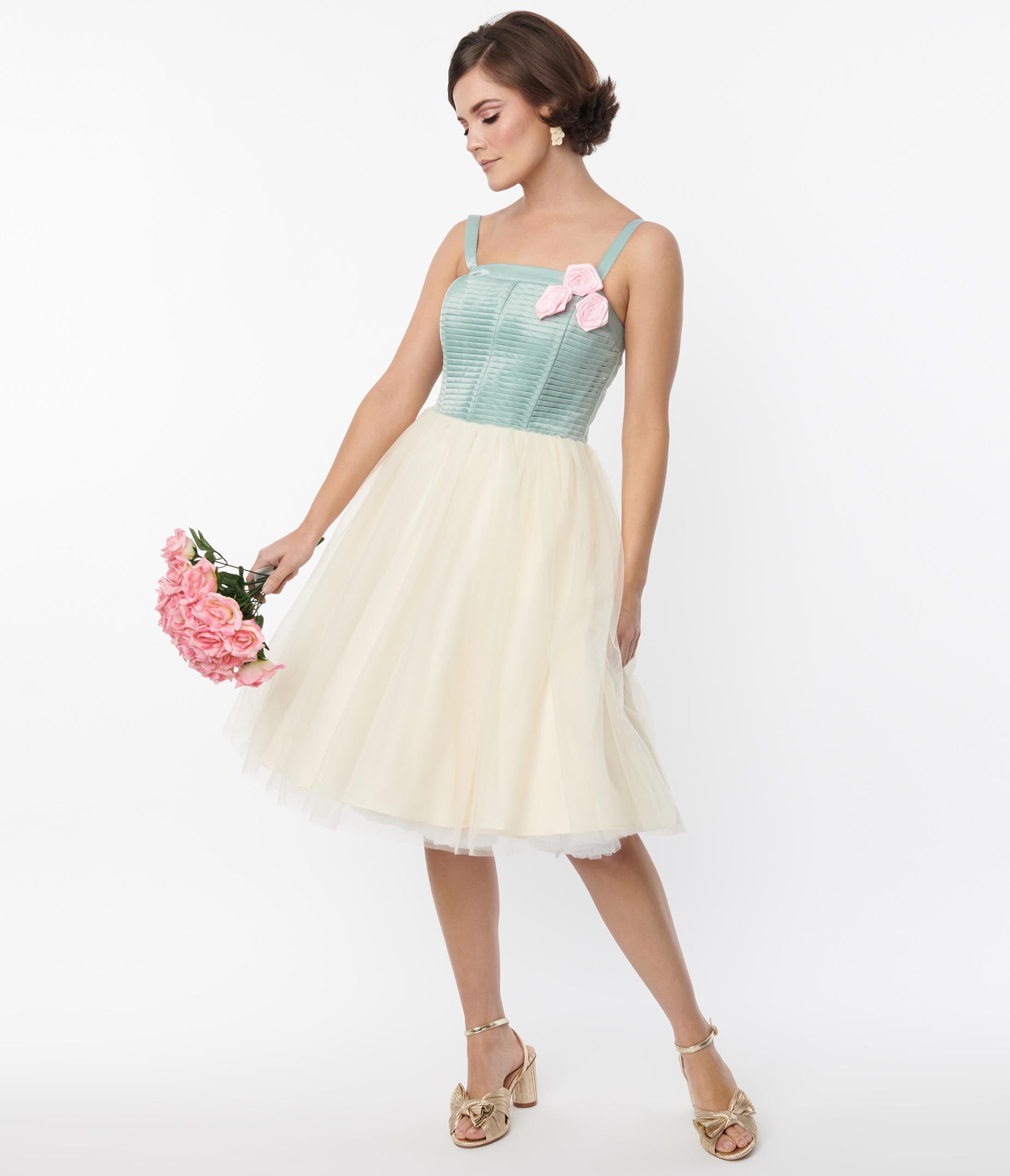 mint green 1950s dress 1950s Silk Chiffon Fit and Flare Dress: Vintage Mint Green Tile Pattern, XS