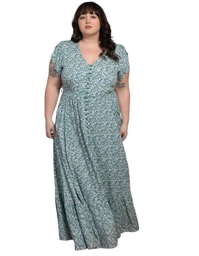 Florence Maxi Dress Ditsy Print Green, Green / Sage Green, hi-res image number null