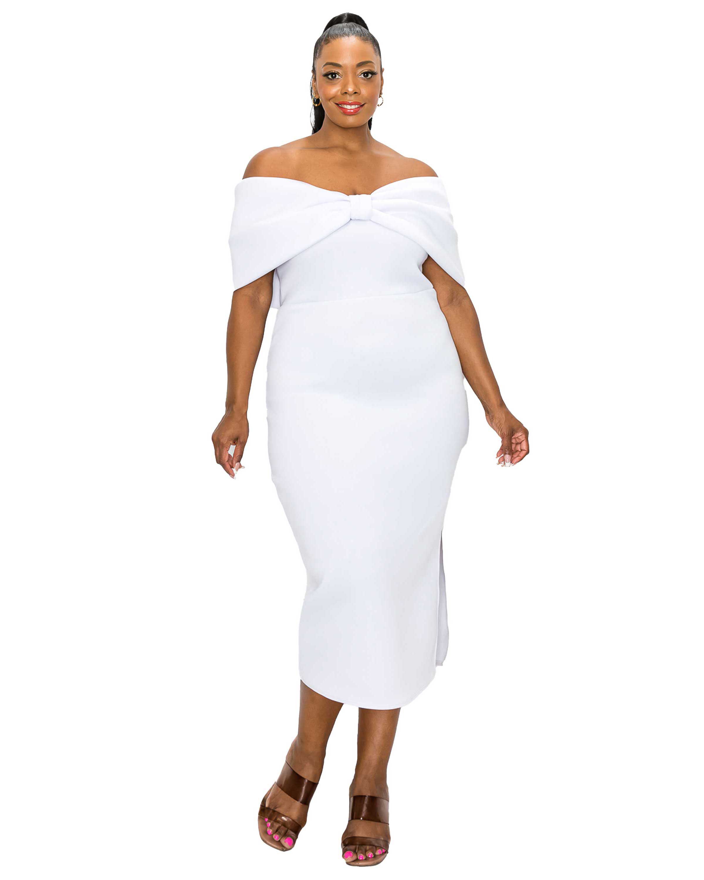 ZARIAH RIBBON DETAIL MIDI DRESS, White / White, hi-res image number 0