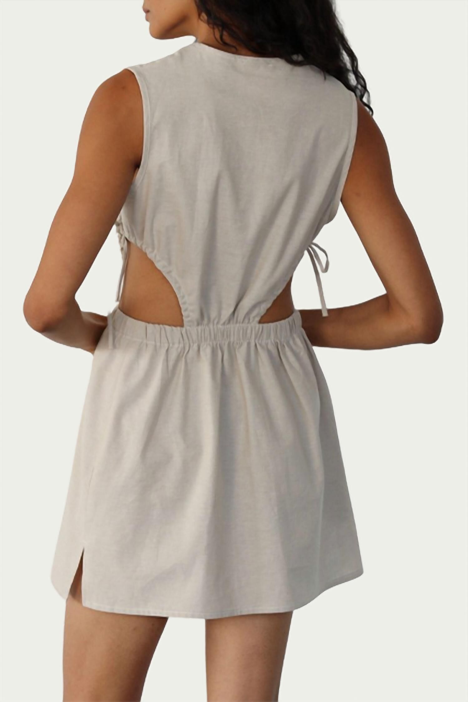 CUTOUT COTTON-TWILL MINI DRESS IN BEIGE, , alternate image number 5