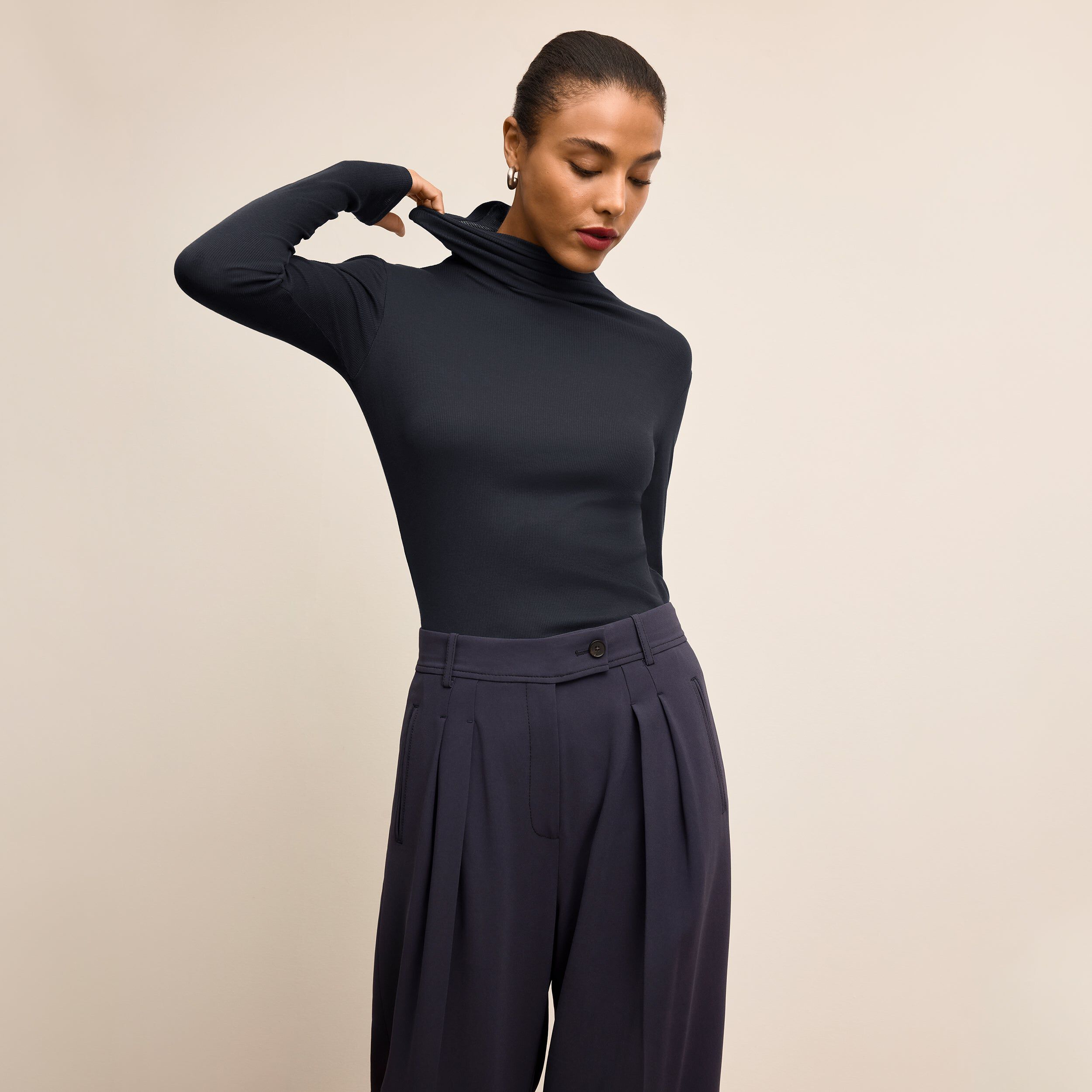 Axam Layering Turtleneck - Organic Ribbed Pima Cotton, Dark Navy / Navy, hi-res image number 0