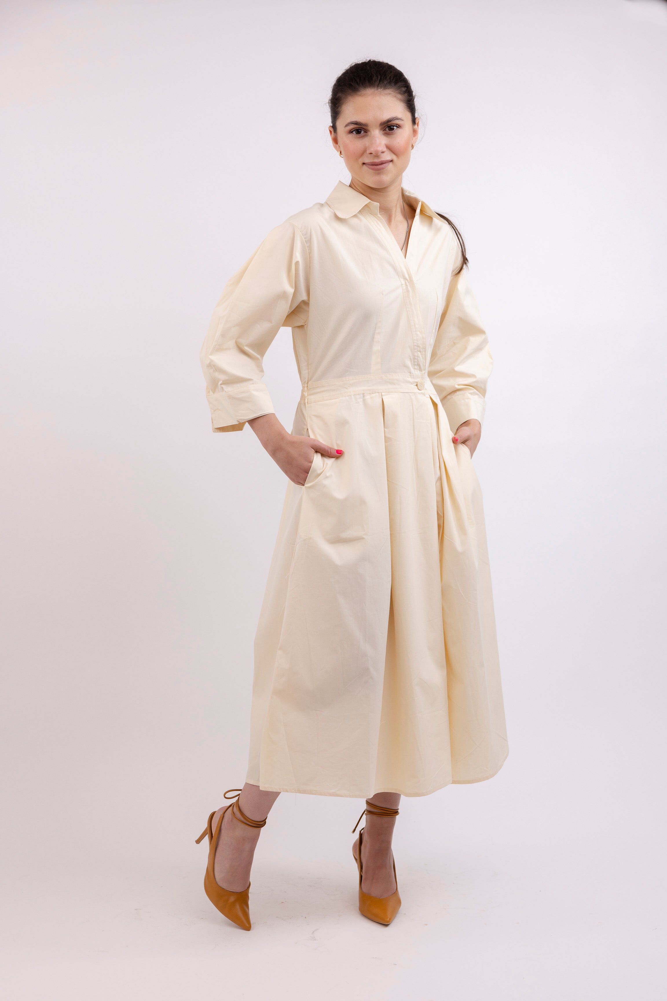 Mila Cotton Blend Midi Dress, Beige / Beige, alternate image number 3