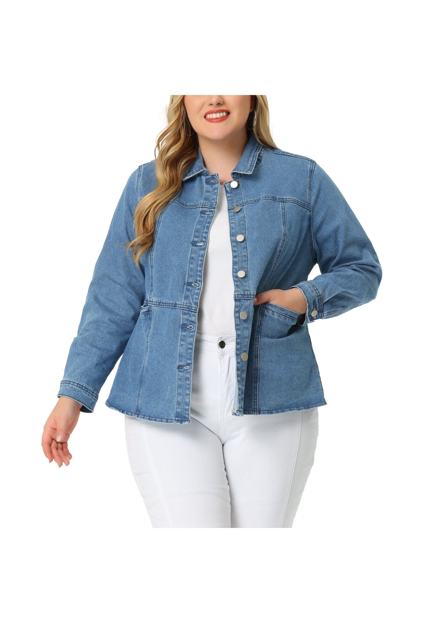 FRONT WASHED BUTTON DENIM JEAN JACKET, Blue / Chambray Denim Medium, alternate image number 2