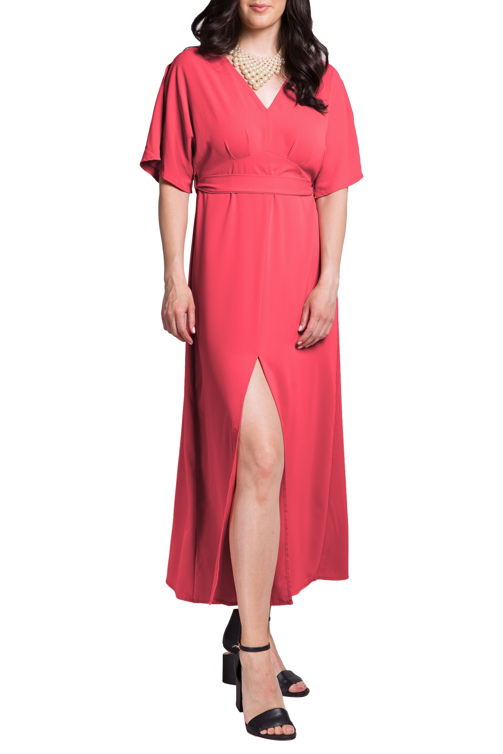 Scarlett Women&#39;s Plus Size  V Neck Kimono Sleeves Maxi Dress, Rose / Pink, alternate image number 3
