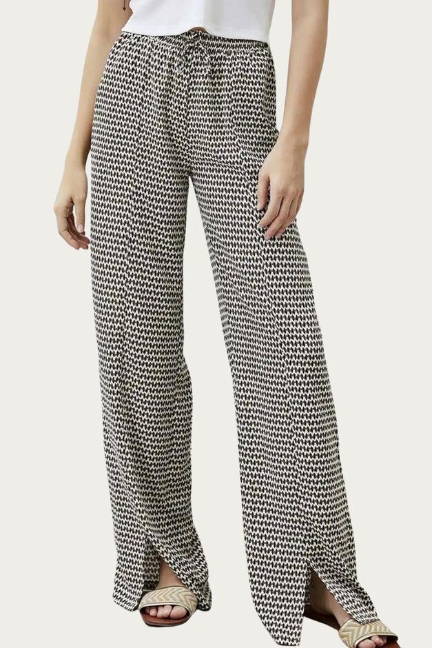 RELAXED SLIT-HEM PRINTED JERSEY PANT IN BROWN, Brown / Charcoal Grey, alternate image number null