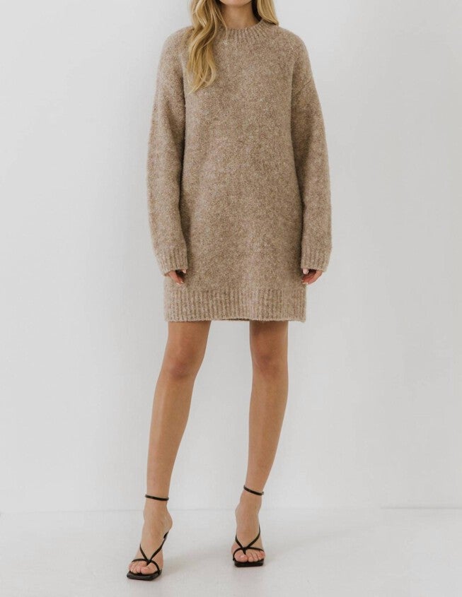 LONG SLEEVE SWEATER DRESS IN TAUPE, Taupe / Beige, hi-res image number 0