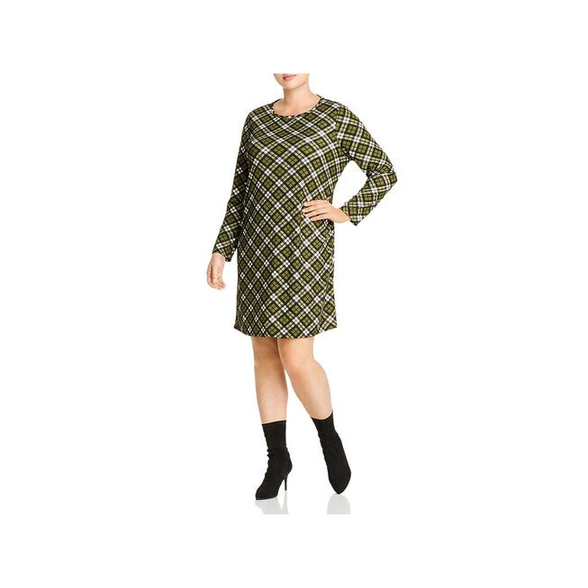 Michael Kors Women's Plus Plaid Long Sleeve Shift Dress Green Size 1X, Green / Forest Green, alternate image number null