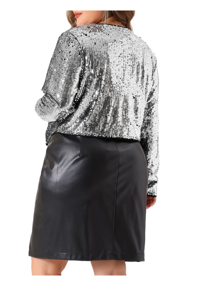 SEQUIN GLITTER SHINNY METALLIC SHRUG JACKET, Silver / Silver, alternate image number null