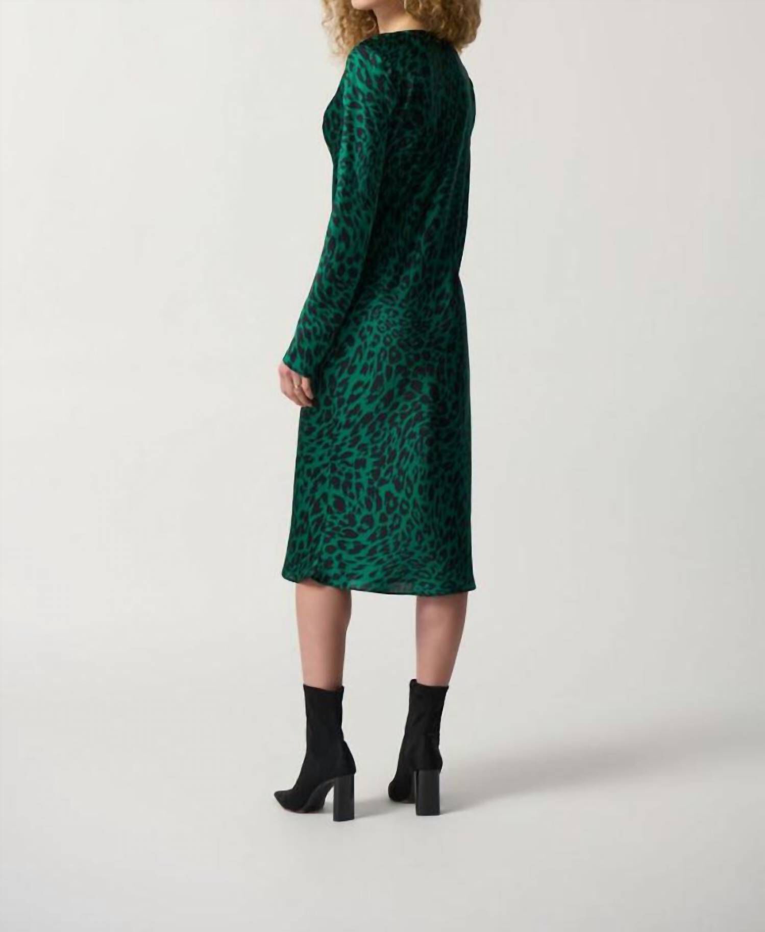 ANIMAL PRINT COWL NECK MIDI DRESS IN GREEN/BLK, , alternate image number 4
