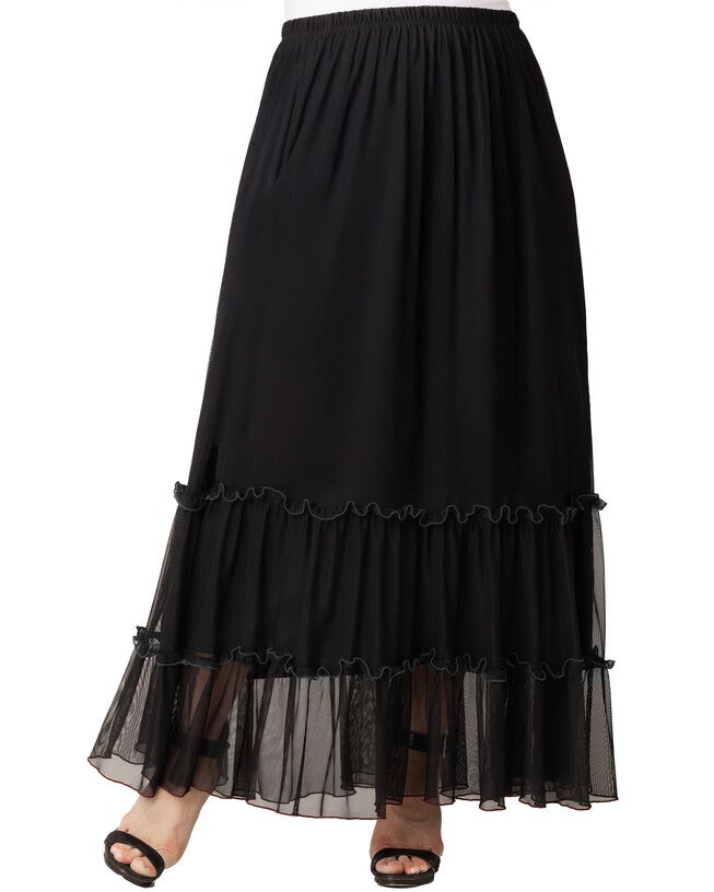 Isla Tiered Mesh Maxi Skirt, BLACK NOIR / Black, hi-res image number 0