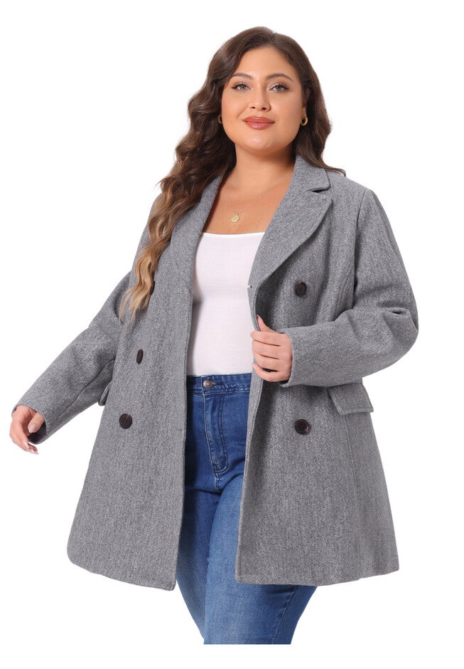 NOTCHED LAPEL DOUBLE BREASTED COAT, Grey / Light Grey, alternate image number 2