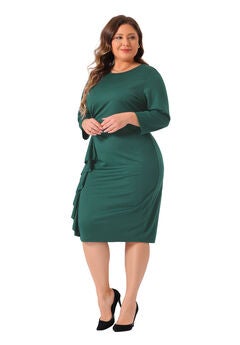 3/4 Sleeve Ruffle Midi Pencil Bodycon Cocktail Dress