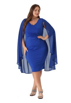 Chiffon Cape Sleeve Bodycon Pencil Cocktail Dress