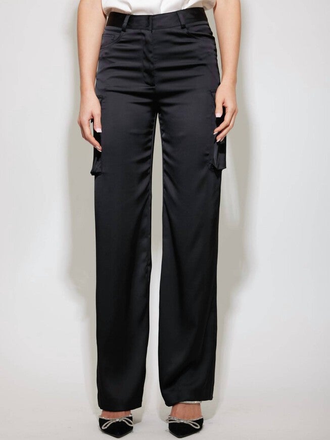 NATE SATIN CARGO PANTS IN BLACK, Black / Black, hi-res image number null