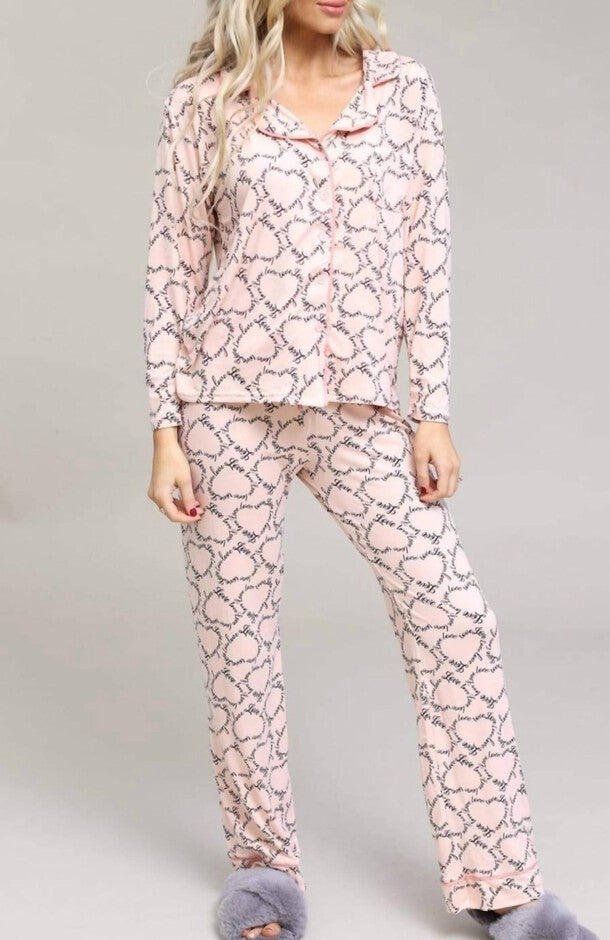 LOVE PAJAMA SET IN PINK, Pink / Pink, hi-res image number 0