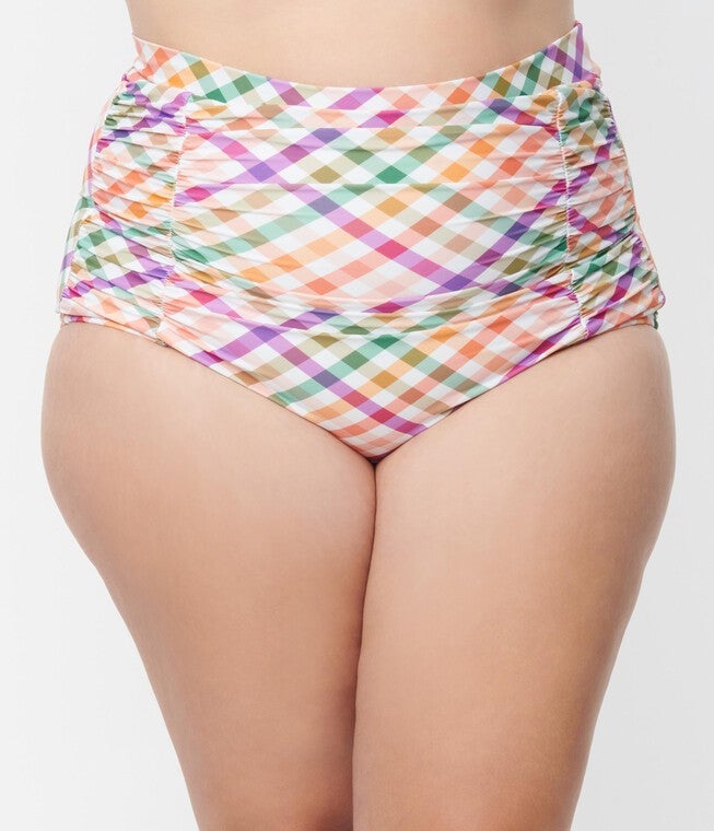 Unique Vintage Pastel Madras Gingham Monroe Swim Bottom, , alternate image number null