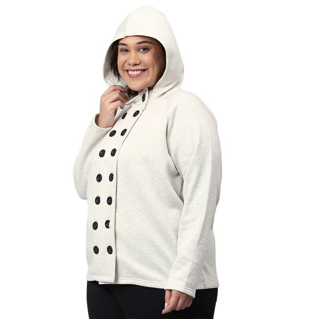 Cream Loose Fit Buttoned Sweatshirt, Cream / Cream, alternate image number null