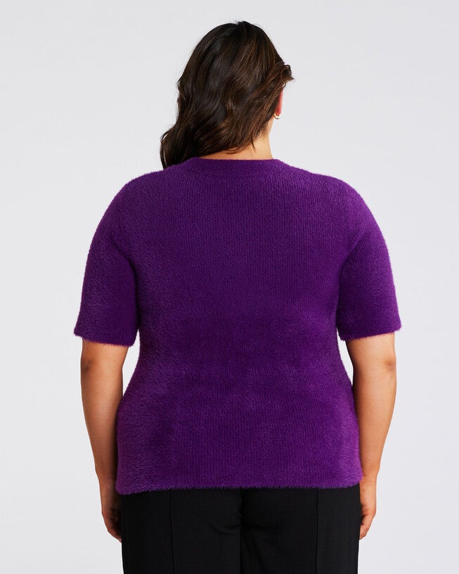 Nora Fuzzy Short Sleeved Knit, Ultraviolet / Purple, alternate image number null