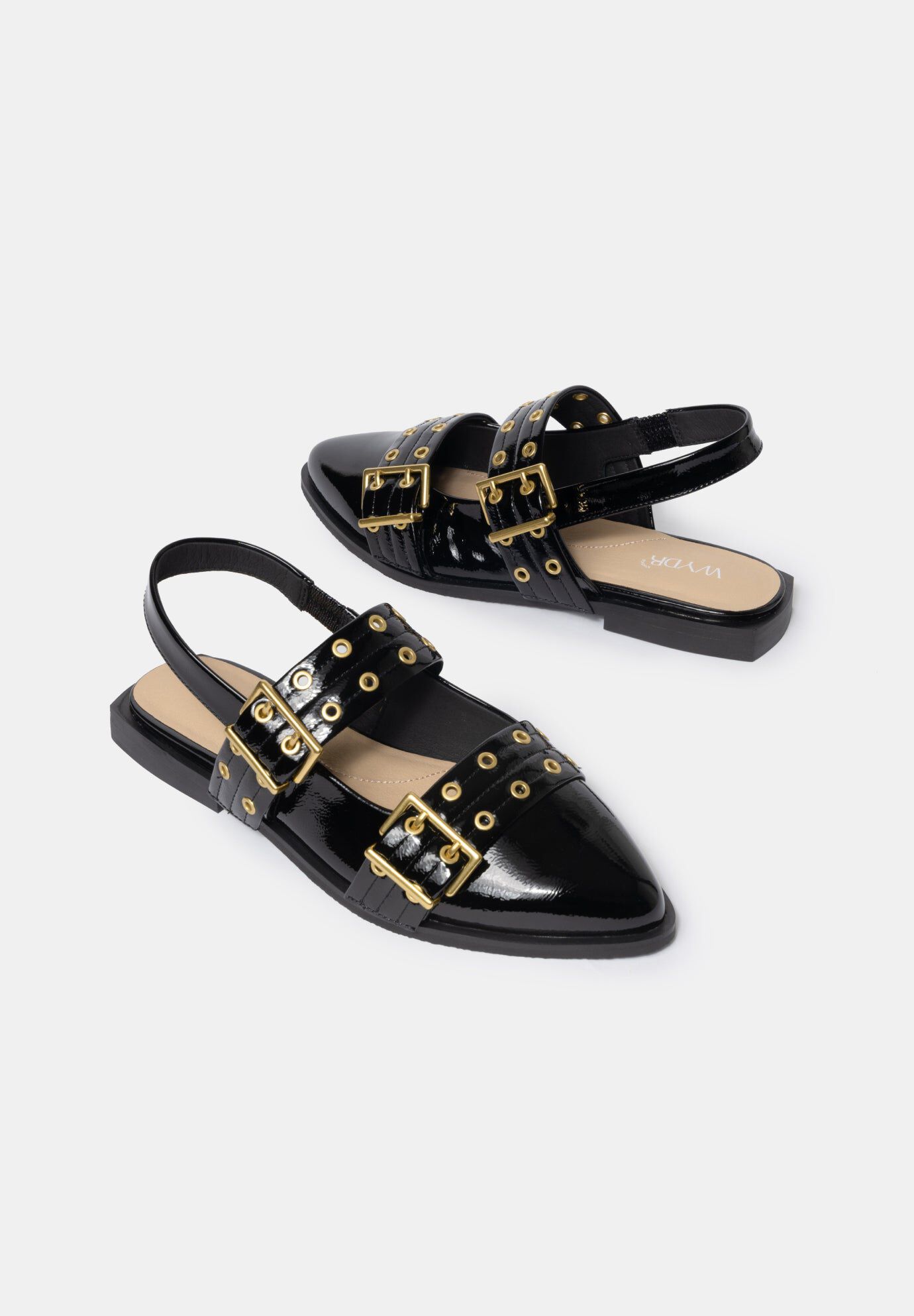 Blondie Pointy Toe Flat Slingback Mary Jane, Black / Black, alternate image number 3