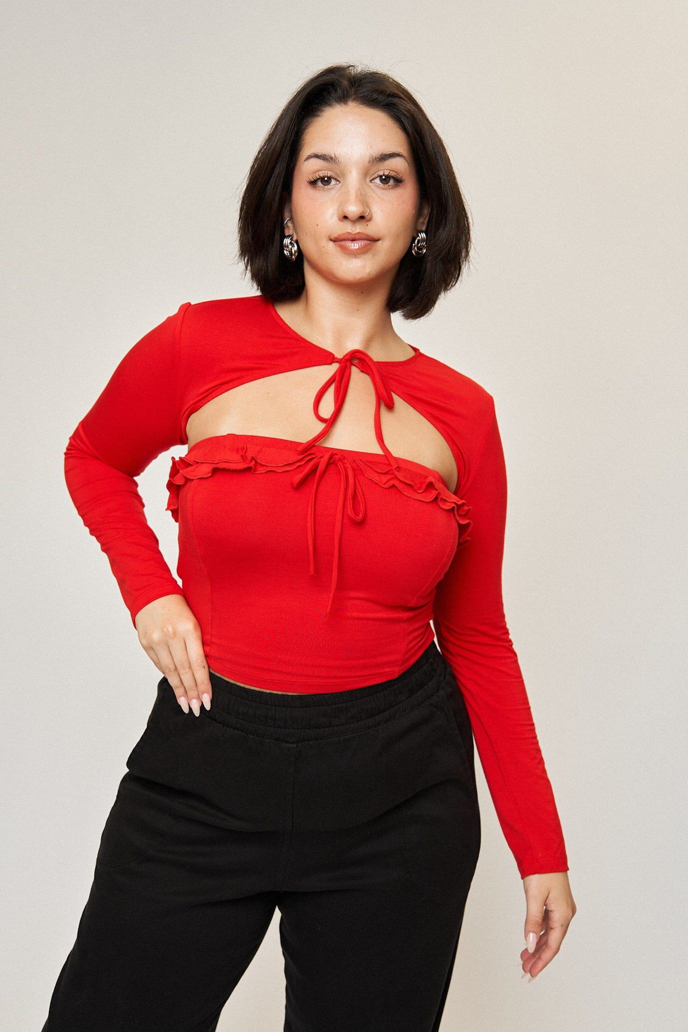 Isabelle Tie-Front Shrug, Cherry / Red, alternate image number 1