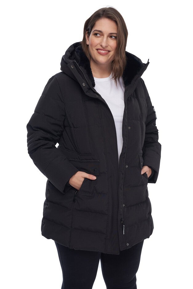Women's Plus Size - KOOTNEY | Vegan Down Recycled Mid-Length Parka Coat, Black / Black, alternate image number null