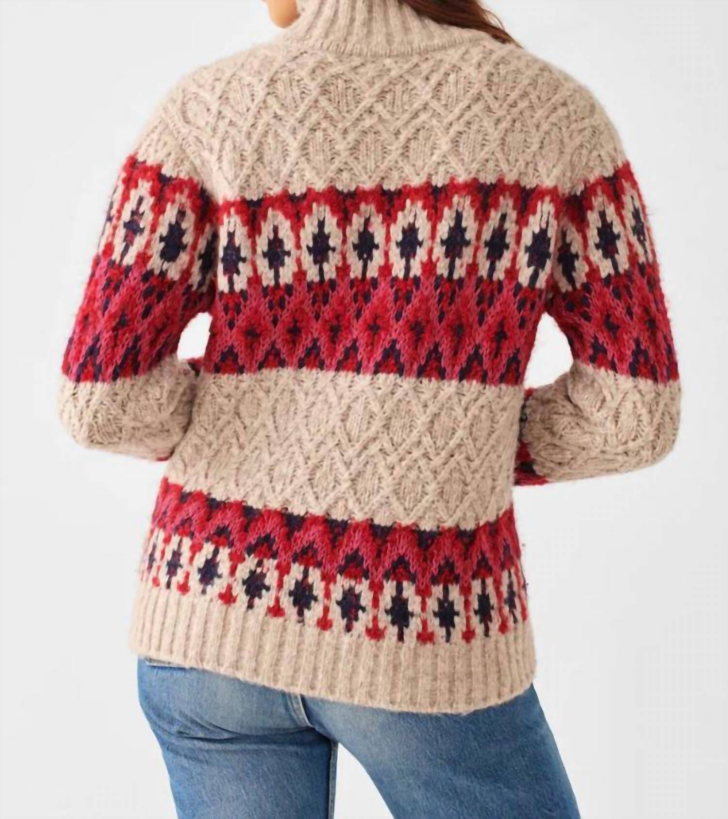 FROST FAIRISLE TURTLENECK SWEATER IN FESTIVE POP, Festive Pop / Beige, alternate image number 2