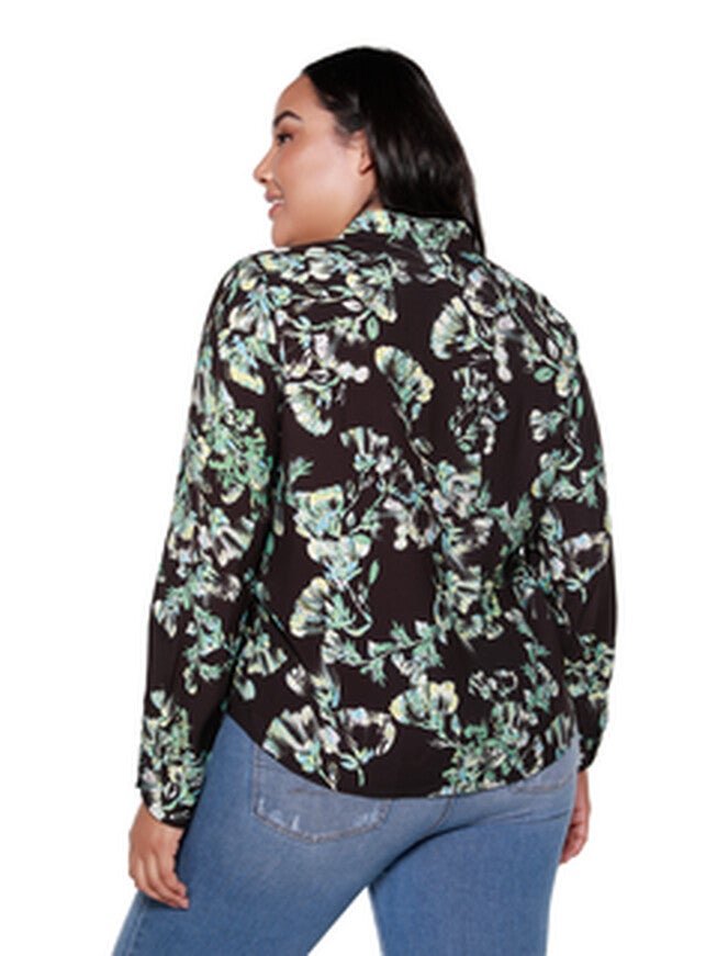 Hailey Floral Button Up Shirt, Black Painted Floral / Black, alternate image number 1