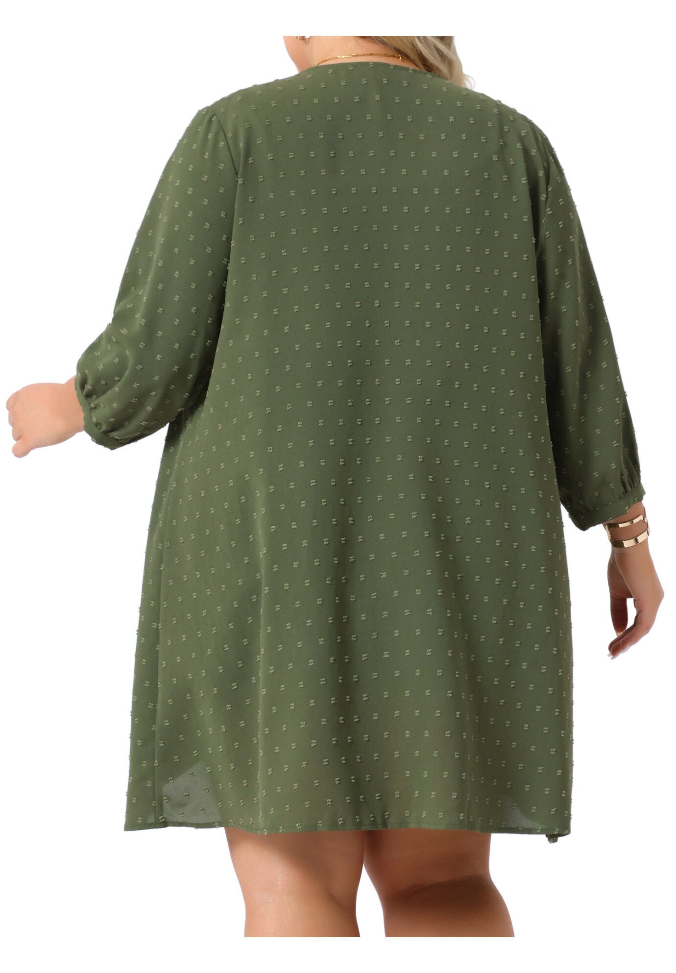 OPEN FRONT 3/4 SLEEVE SWISS DOTS LIGHTWEIGHT COVER UP CARDIGAN, Army Green / Olive Green, alternate image number 3
