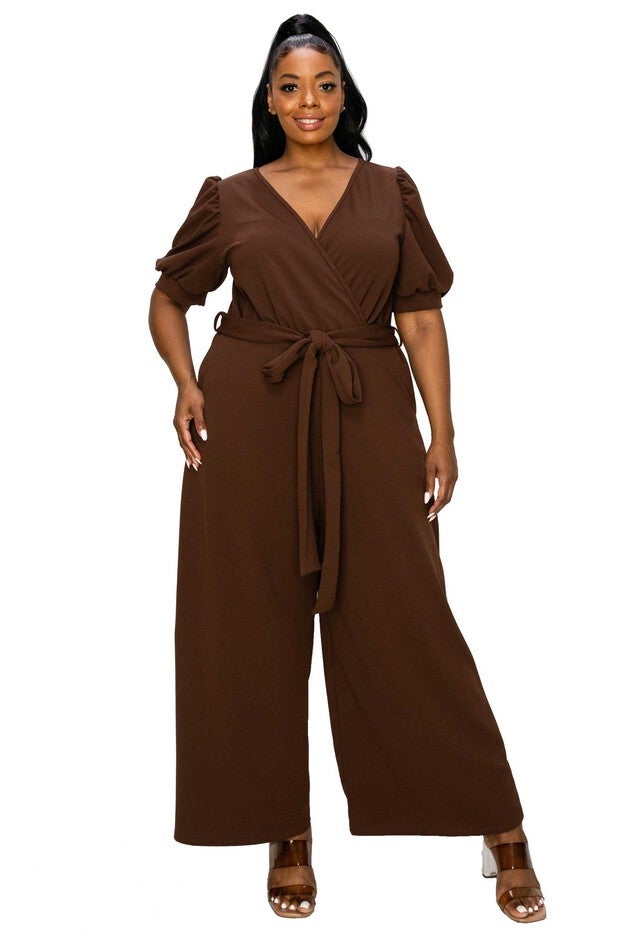 IRIS SURPLICE BELTED POCKET JUMPSUIT, Brown / Brown, hi-res image number 0