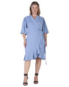 Kylie Double Georgette Dusty Pink Ruffles Wrap Midi Dress