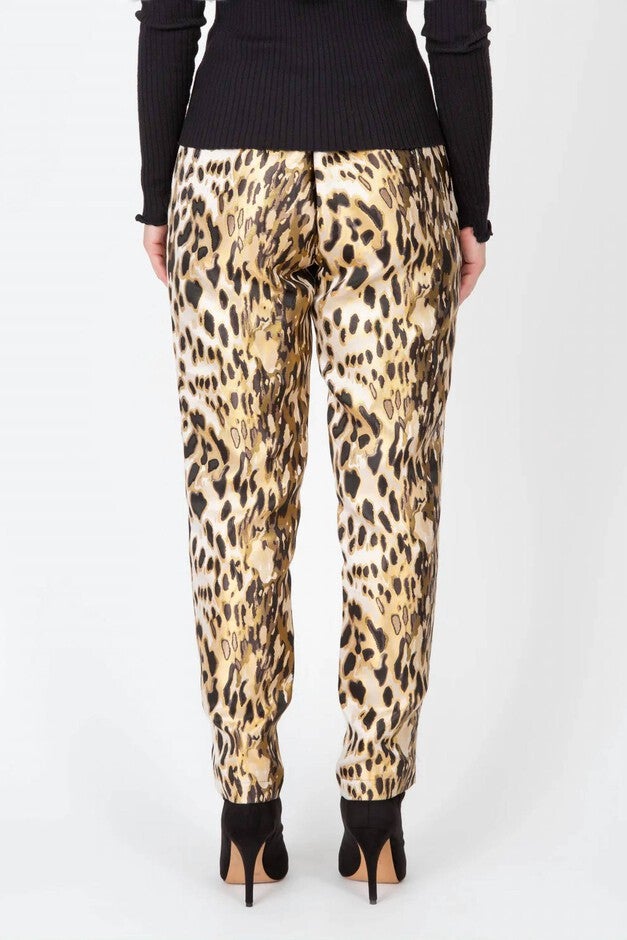 GOLDEN LEOPARD JACQUARD CIGARETTE PANT IN GOLD, , alternate image number null
