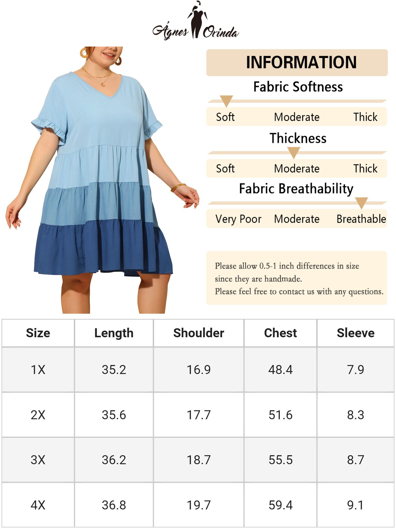 Babydoll Ruffle Short Sleeve Chambray Mini Dress, Blue / Light Blue, alternate image number 4