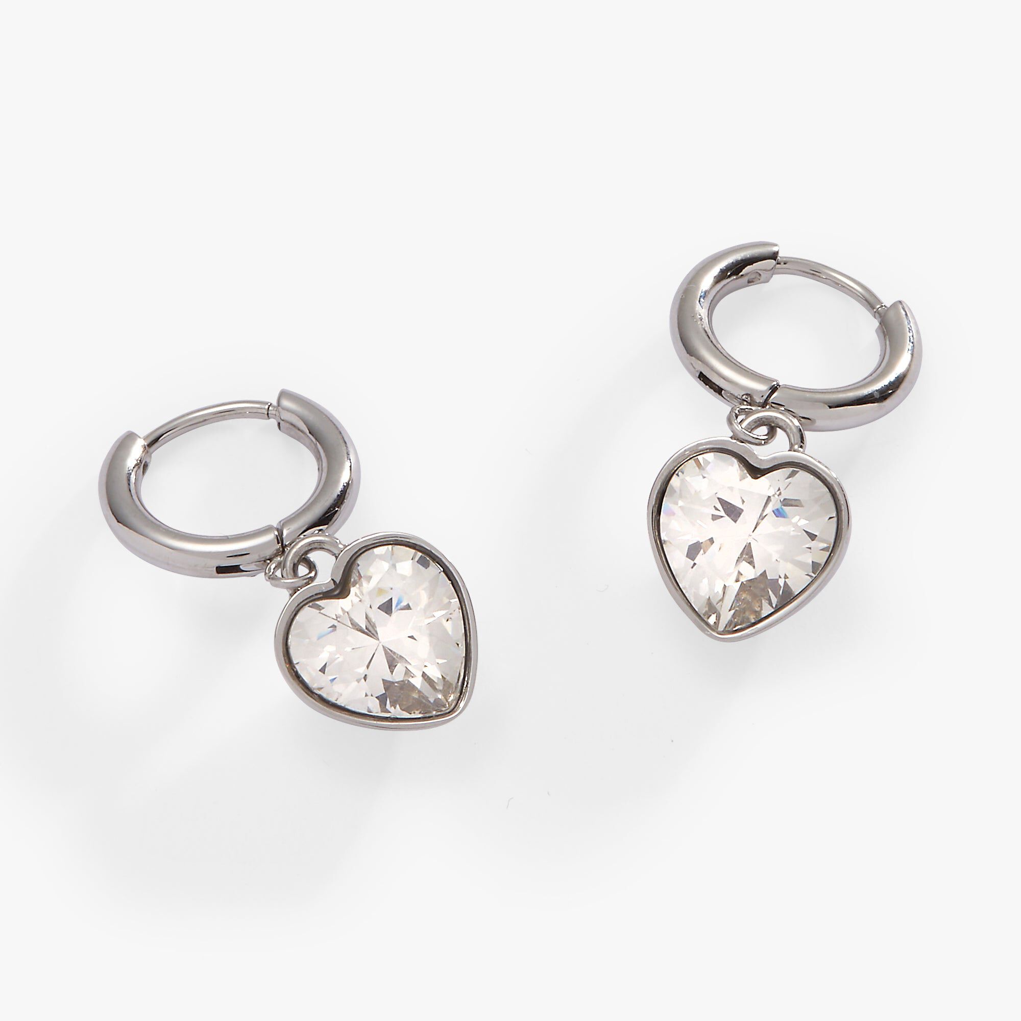 Crystal Heart Huggie Hoop Earrings, Silver / Silver, alternate image number 2