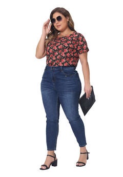 Floral Blouse Short Sleeves Loose Top