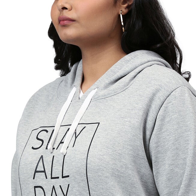 Grey "Slay All Day" Sweatshirt with Hoodie, Light Grey / Light Grey, alternate image number null