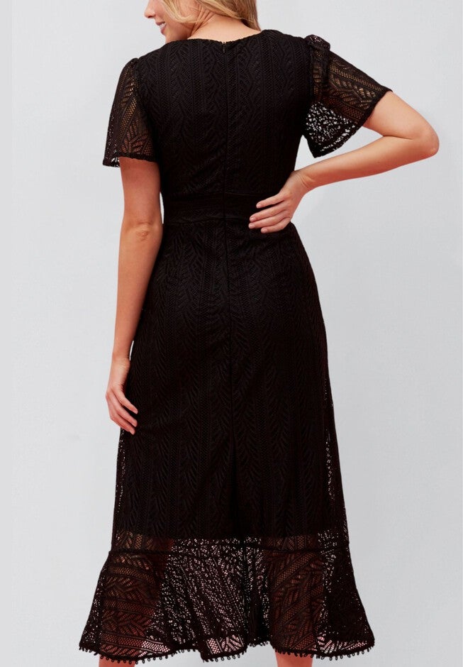 Annick - Bonnie Crochet Knit Midi Dress Lining Short Sleeves, Black / Black, alternate image number null