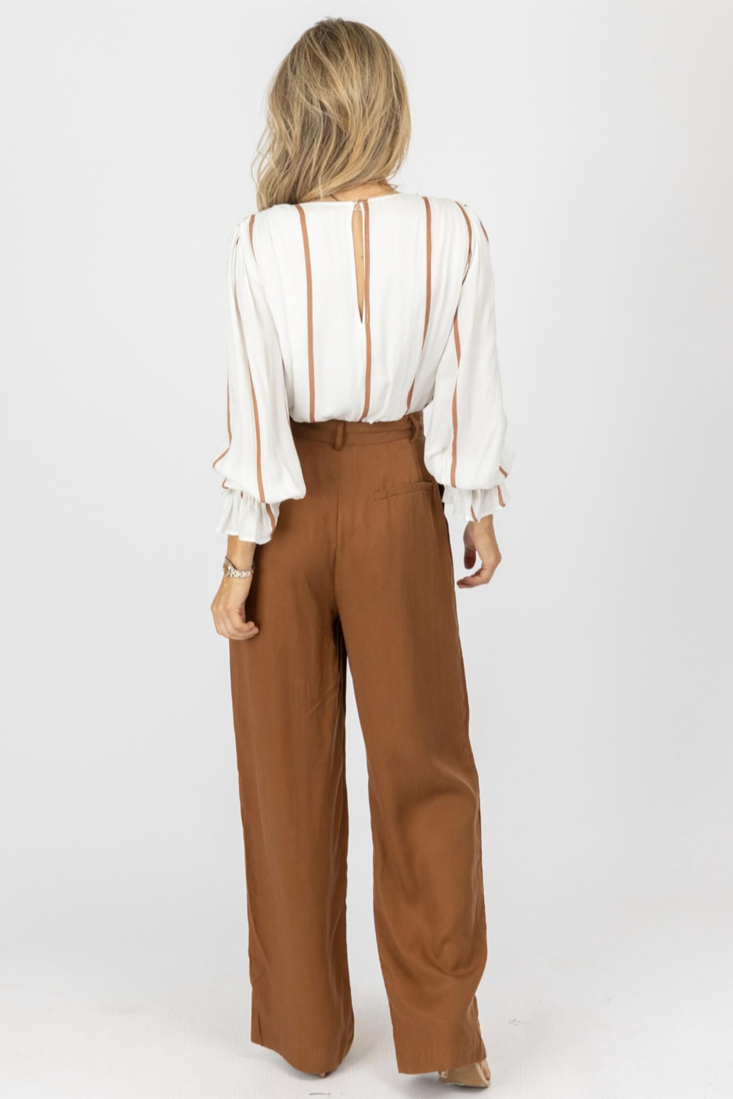 High Waisted Wide Leg Trousers In Brown, , alternate image number 4