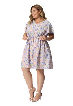 Floral Drawstring Waist V Neck Dress