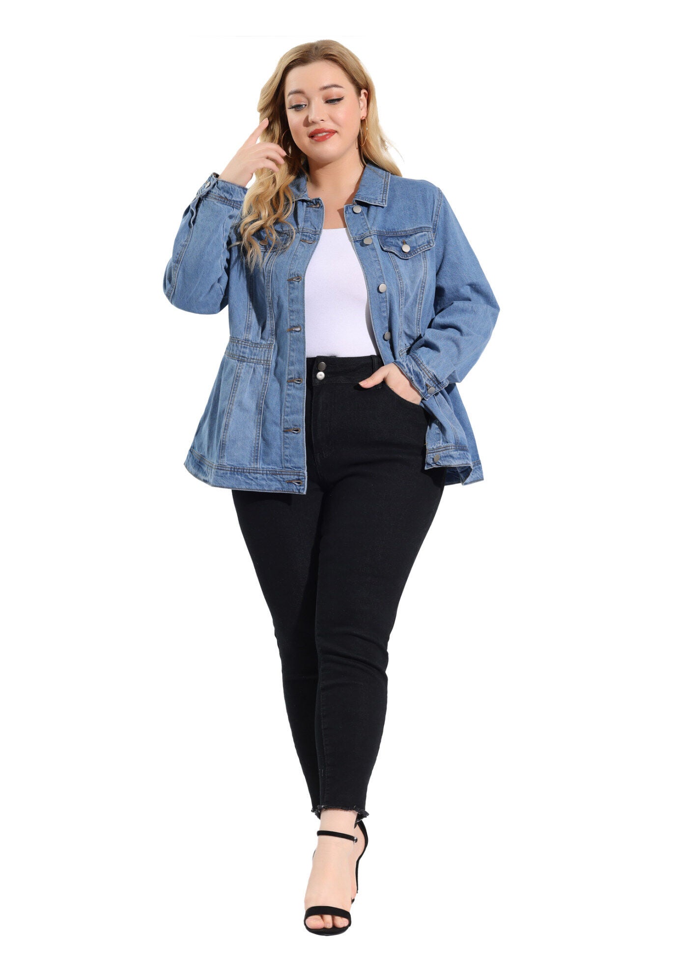 CLASSIC WASHED FRONT JEAN DENIM JACKET, Light Blue / Light Blue, alternate image number 1