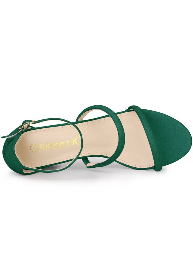 Open Toe Strappy Chunky Heels Sandals, Green / Forest Green, alternate image number 3