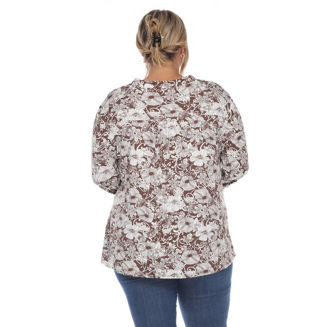 Pleated Long Sleeve Floral Print Blouse, , alternate image number 8