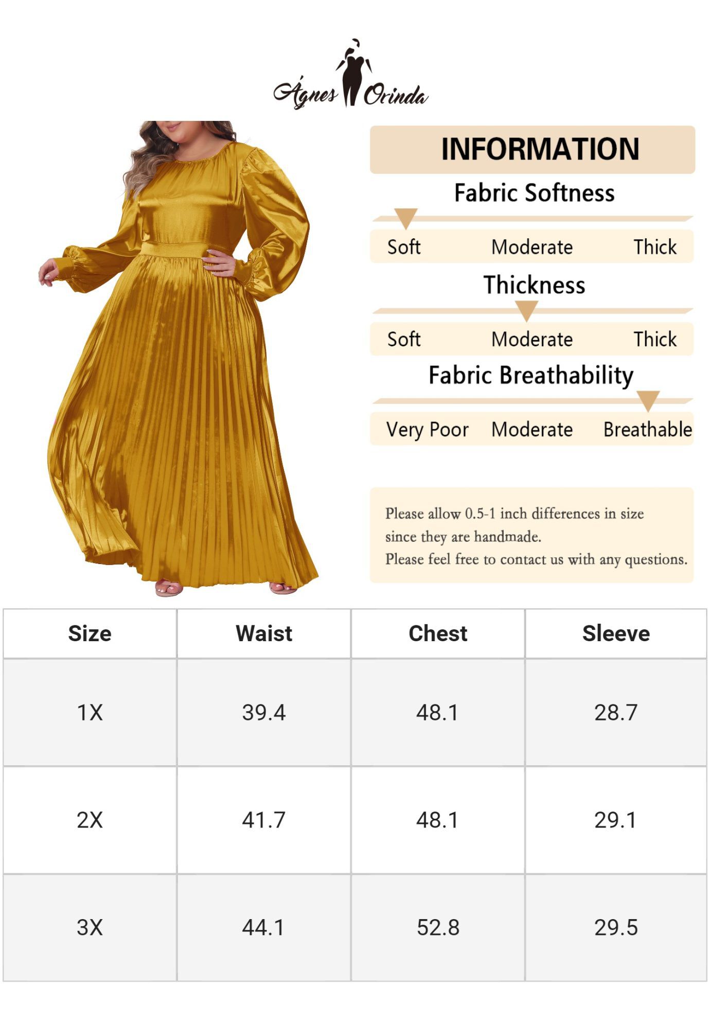 Lantern Long Sleeve Flowy Swing Pleated Maxi Dress, Gold / Gold, alternate image number 4