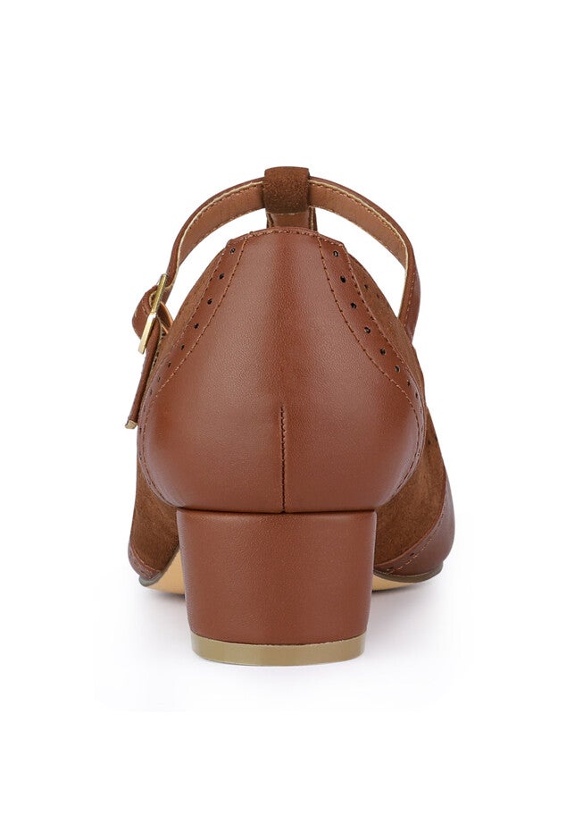 T-Strap Mary Janes Ankle Strap Pumps, Brown / Brown, alternate image number 2