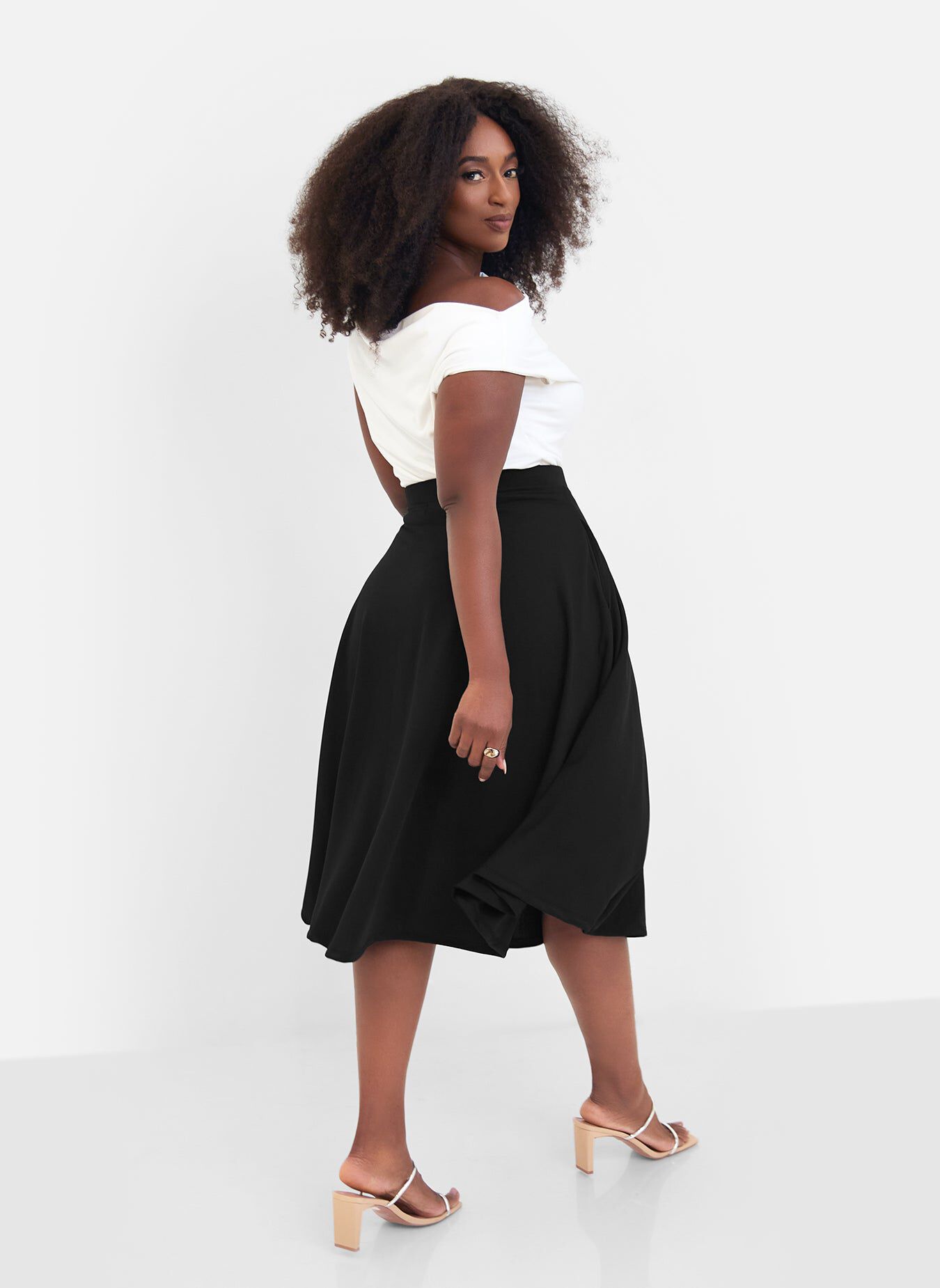 Essential Crepe Midi Skater Skirt, Black / Black, alternate image number 2