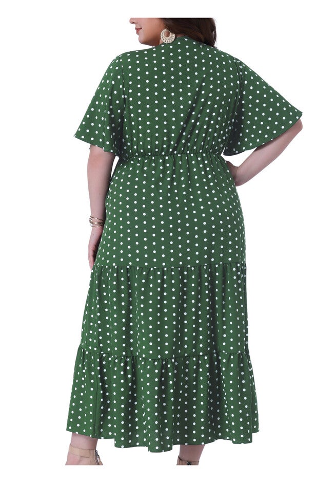 Wrap V Neck Polka Dots A-Line Tiered Summer Maxi Dress, Olive Green / Olive Green, alternate image number 3