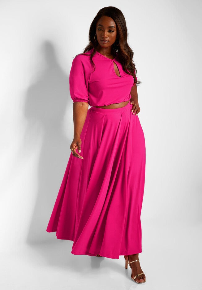 Twyla Tie Front Crop Top, Fuchsia / Deep Fuchsia, alternate image number 2