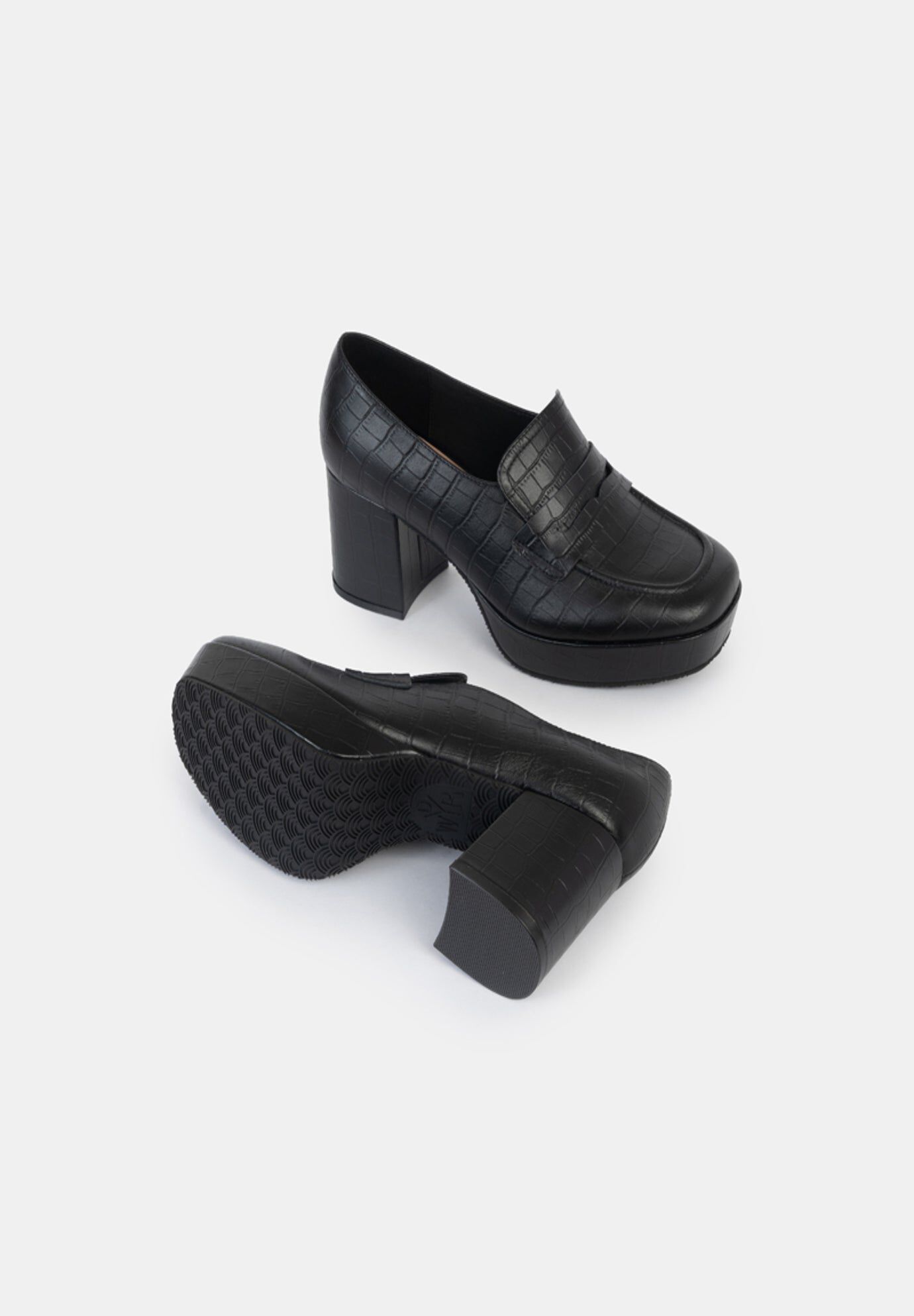 Liza Platform Loafers, Black Croco / Black, alternate image number 1