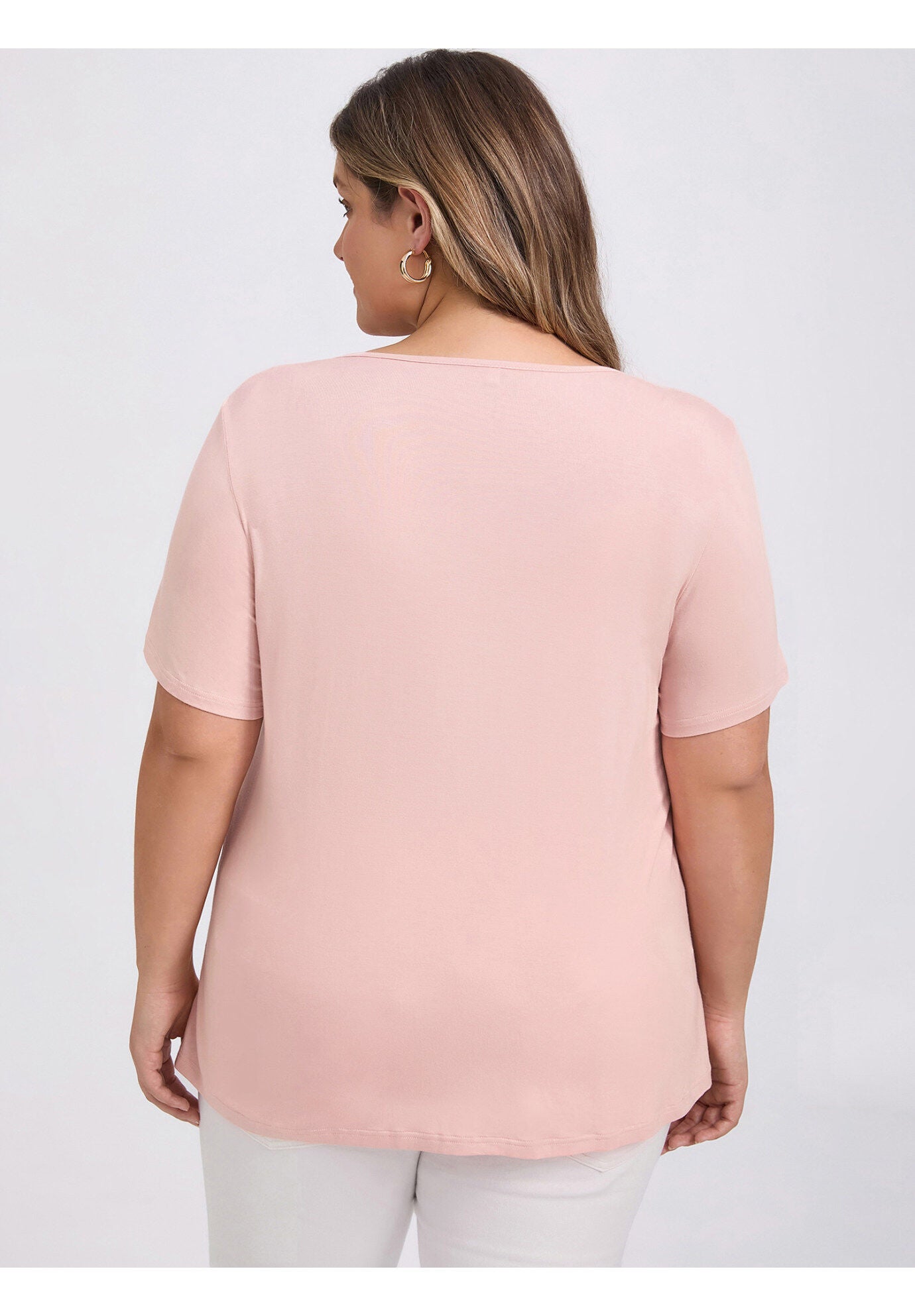 Short Sleeve Pleated Tulip Asymmetry Hem Overlaid Ruffle  Top, Pink / Pink, alternate image number 2